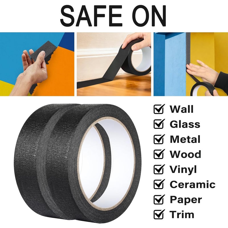 G GEYYANG 2 Pack Black Painters Tape - Black Masking Tape 1 Inch Wide - Multi-Surface, Smart Adhesion, Indoor & Outdoor - Paint Tape for DIY, Labeling, Art, Car, General Purpose - 180FT Total - Image 5